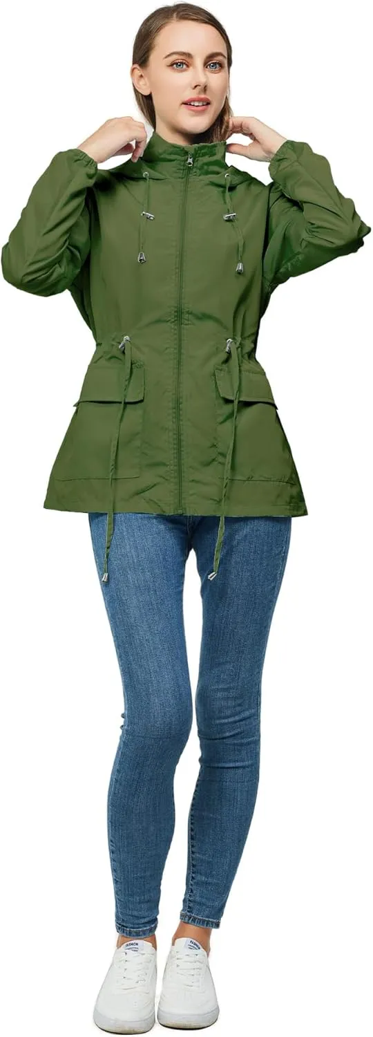 Women-Rain Jacket-Hood Waterproof-Lightweight Windbreak-Packable  Cute RainCoats Travel Polka Dot Ladies With Pouch