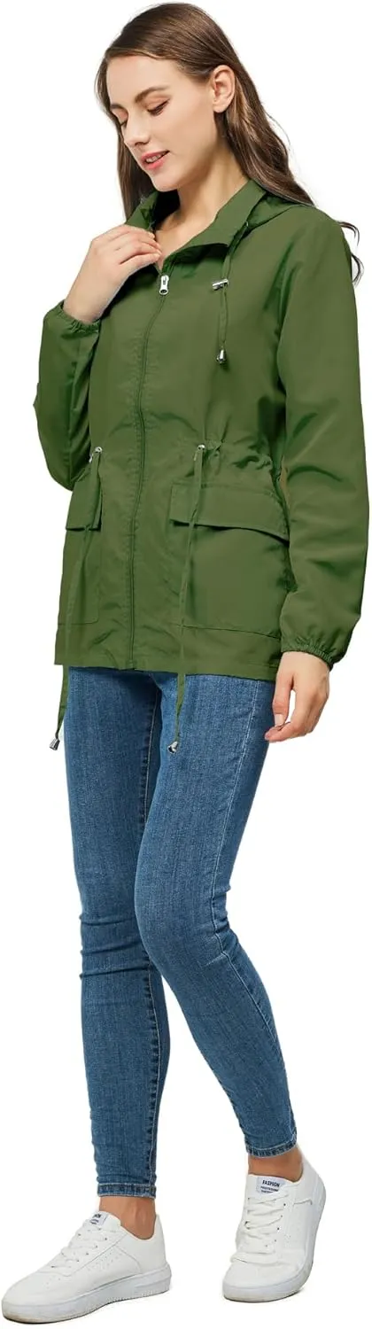 Women-Rain Jacket-Hood Waterproof-Lightweight Windbreak-Packable  Cute RainCoats Travel Polka Dot Ladies With Pouch