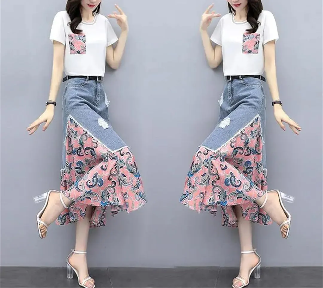 Women Summer Fashion Cowboy Skirt Summer Slim High Waisted A-Line Skirts