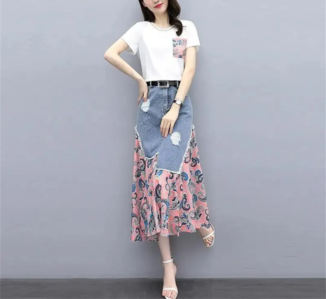 Women Summer Fashion Cowboy Skirt Summer Slim High Waisted A-Line Skirts