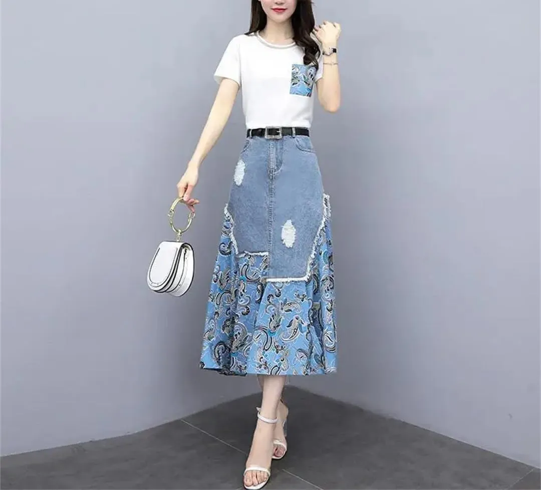 Women Summer Fashion Cowboy Skirt Summer Slim High Waisted A-Line Skirts