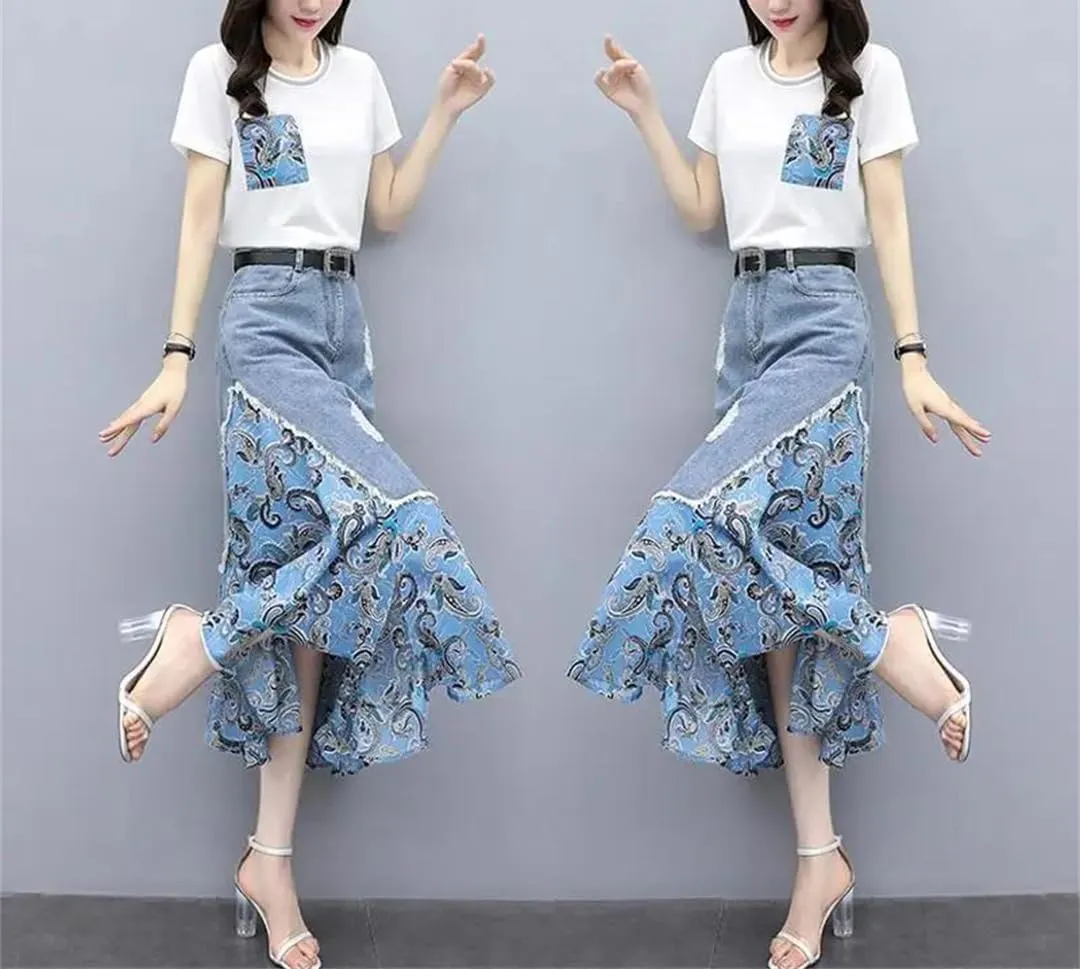 Women Summer Fashion Cowboy Skirt Summer Slim High Waisted A-Line Skirts