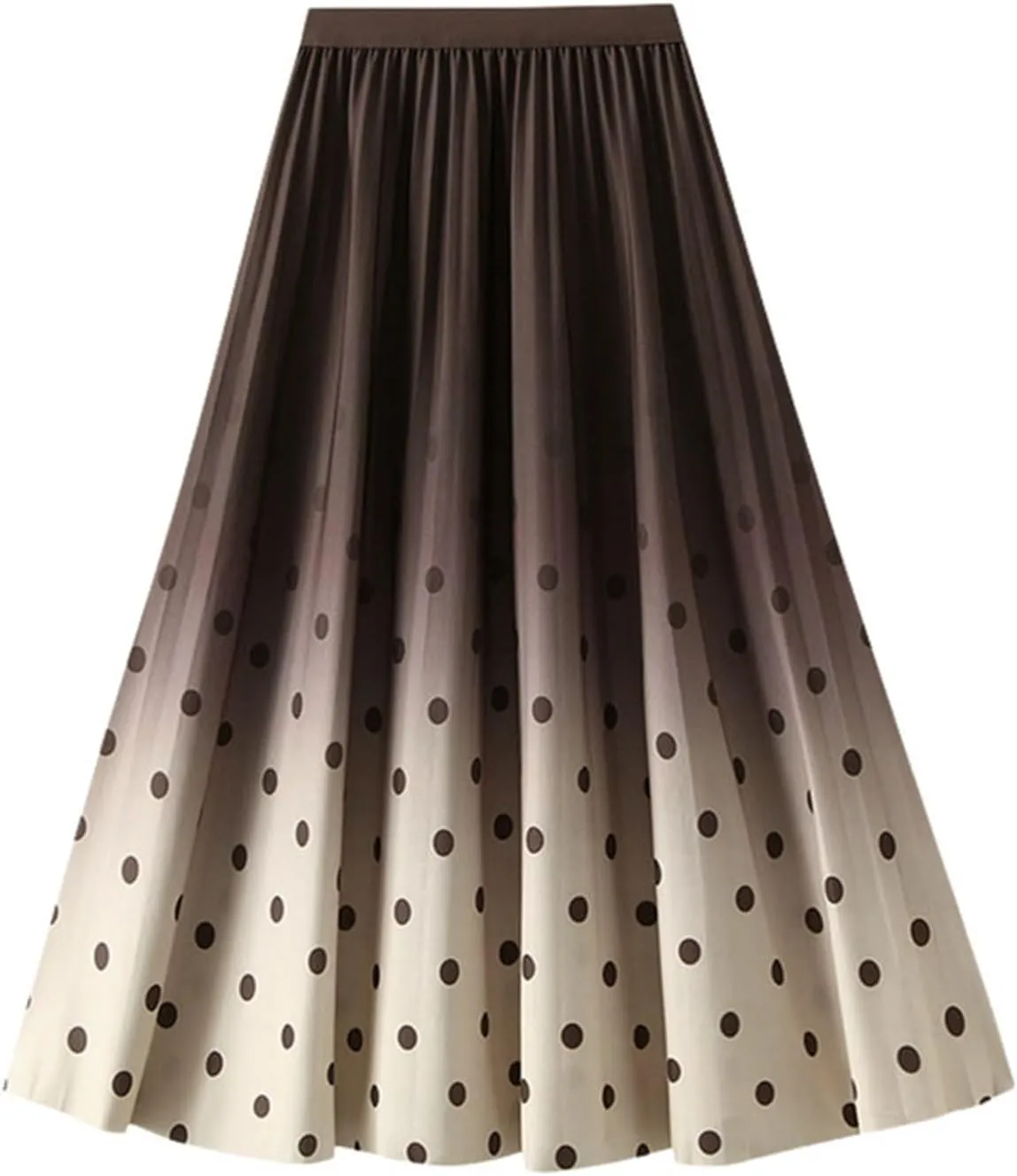 Women Trendy High Waisted Slim Gradient Pleated A-Line Midi Skirt, Stylish Polka Dot Print for Fashion-Forward Look