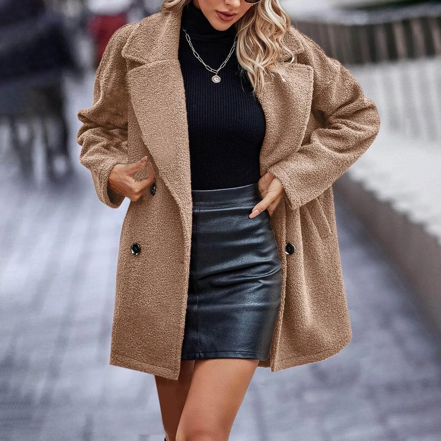 Women Winter Fuzzy Fleece Lapel Coats Long Cardigan Fluffy Jackets Faux Fur Warm Overcoats with Pockets Button 2024