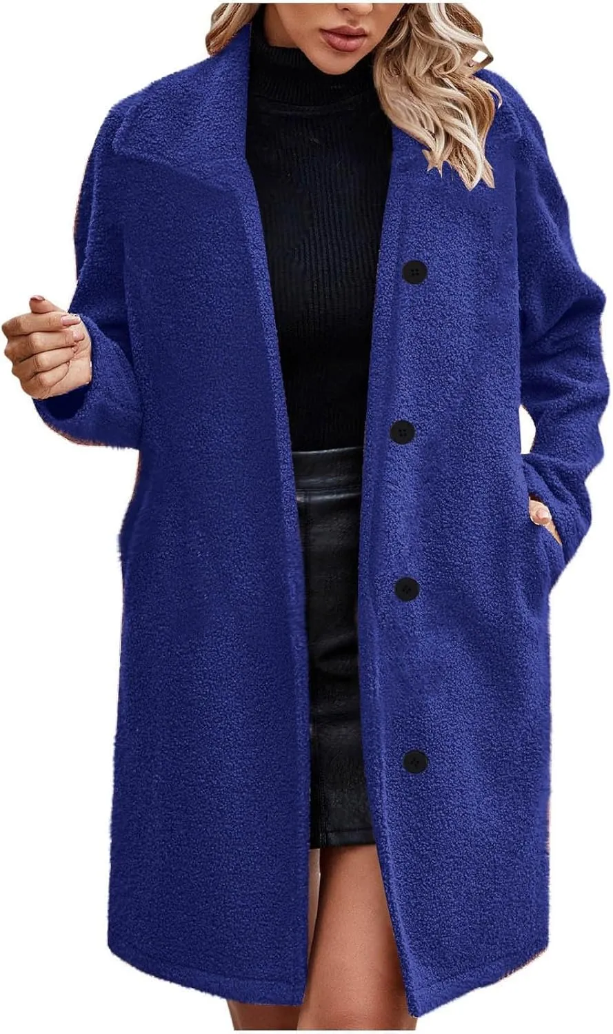 Women Winter Fuzzy Fleece Lapel Coats Long Cardigan Fluffy Jackets Faux Fur Warm Overcoats with Pockets Button 2024
