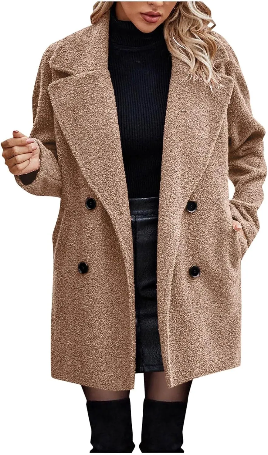 Women Winter Fuzzy Fleece Lapel Coats Long Cardigan Fluffy Jackets Faux Fur Warm Overcoats with Pockets Button 2024