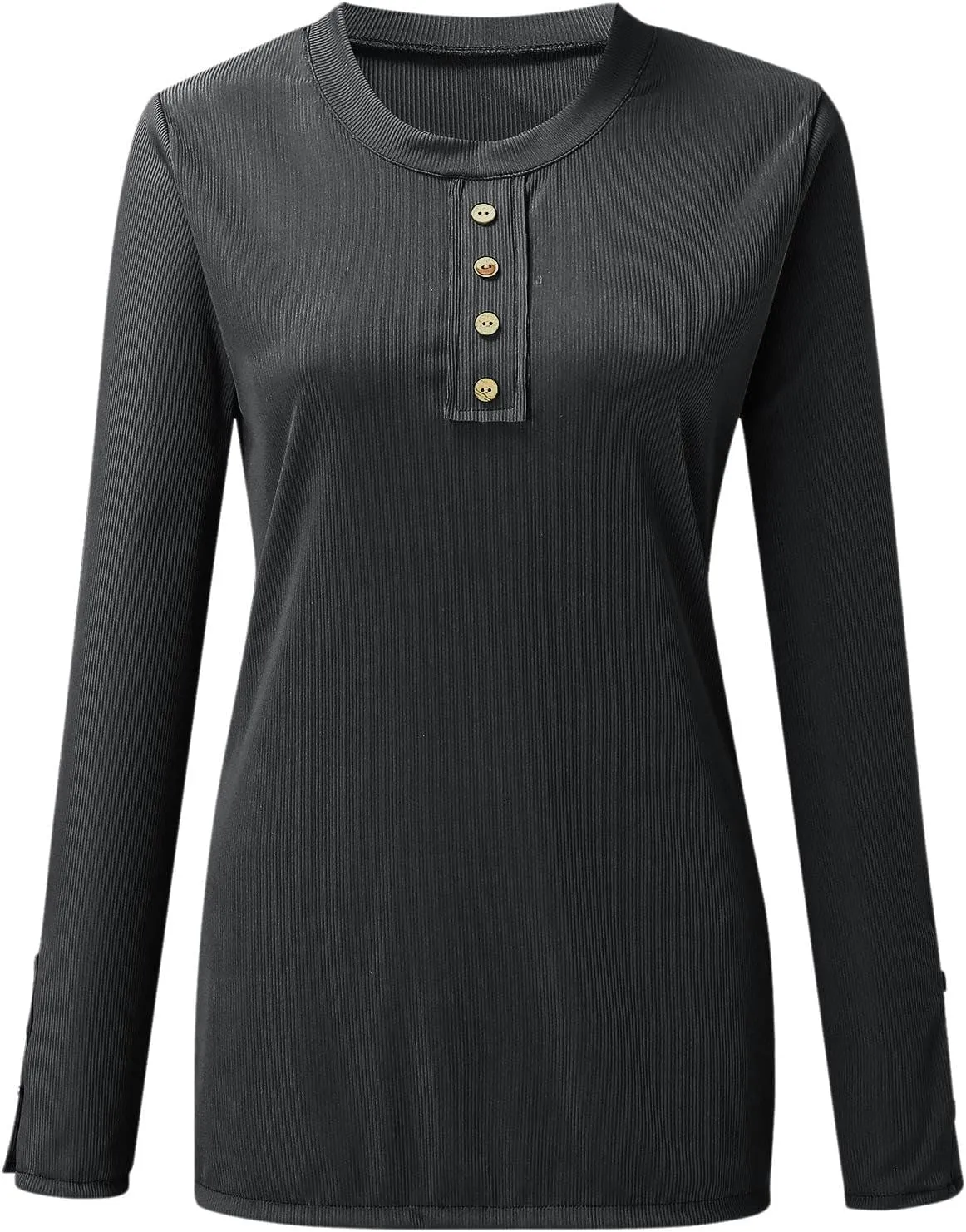 Women's 2023 Fall Long Sleeve Henley T Shirts Button Down Slim Fitted Tops Scoop Neck Ribbed Knit Casual Basic Shirts