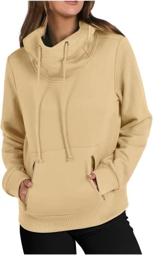 Women's Casual Hoodies Long Sleeve Solid Color Lightweight Pullover Fashion Loose Sweatshirts with Pocket