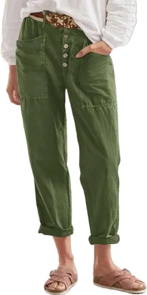 Women's Casual Loose Wide Leg Cozy Pants and Linen Long Pants High Waist Loose Capri Pants Trousers with Pockets