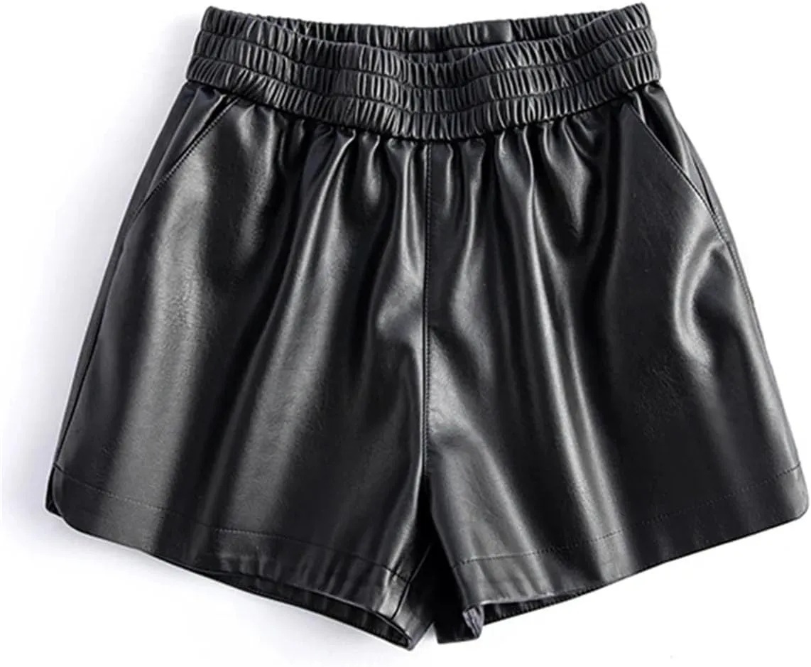 Womens Contrast Stitching Leather Shorts Casual Everyday Hot Pants