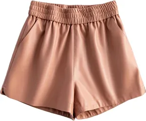 Womens Contrast Stitching Leather Shorts Casual Everyday Hot Pants
