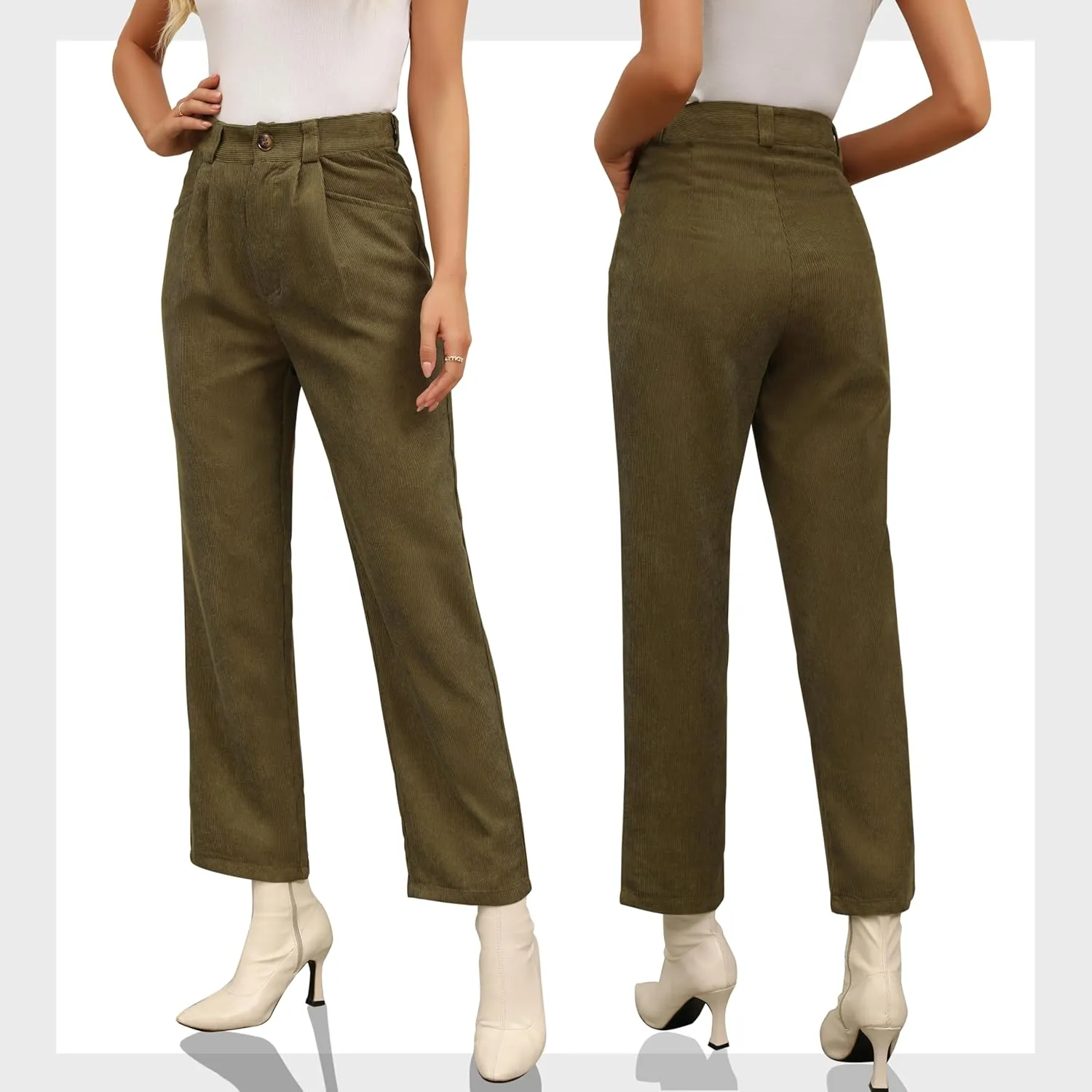 Womens Corduroy Pants High Waist Straight Leg Dressy Casual Pants with Pockets Trousers