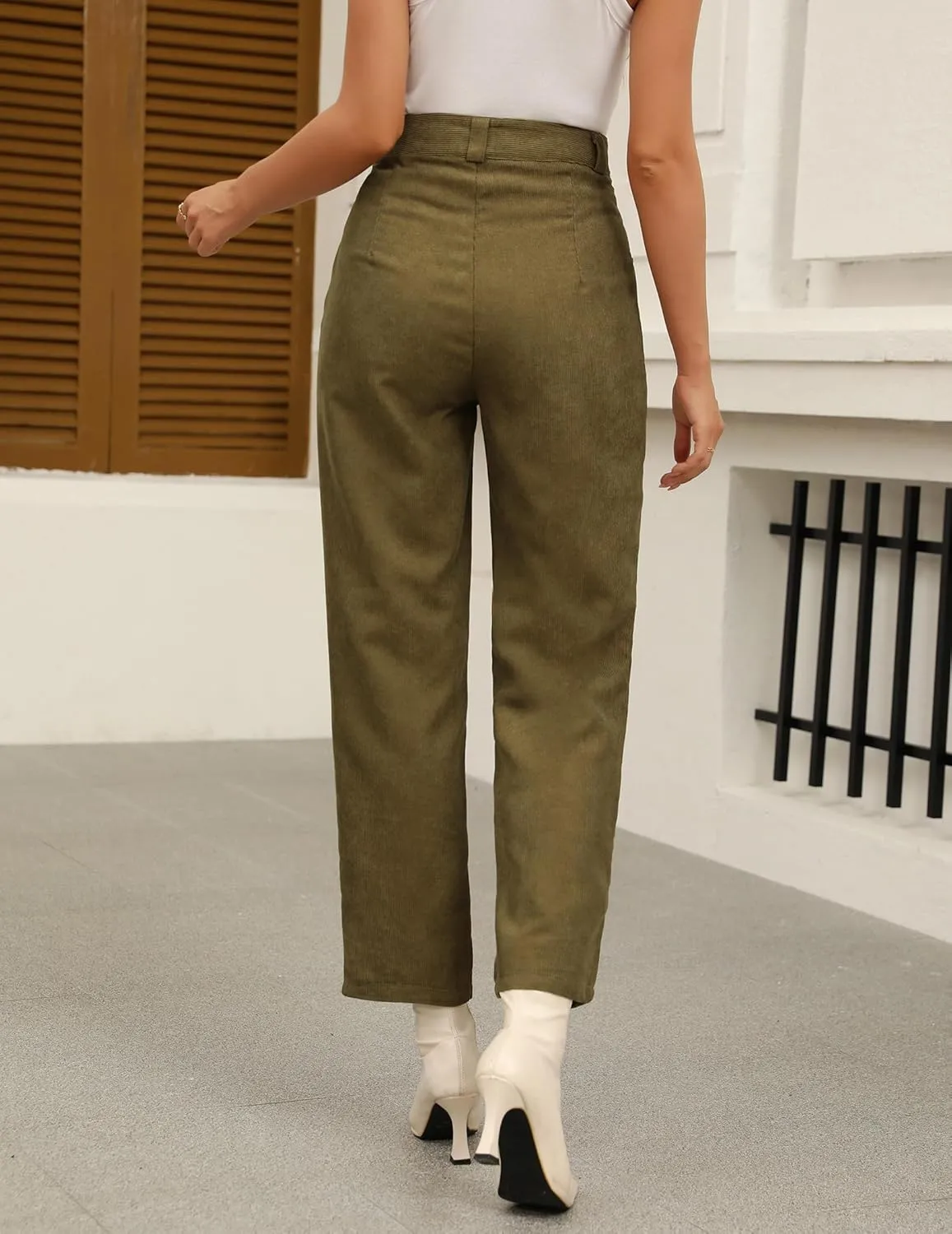 Womens Corduroy Pants High Waist Straight Leg Dressy Casual Pants with Pockets Trousers