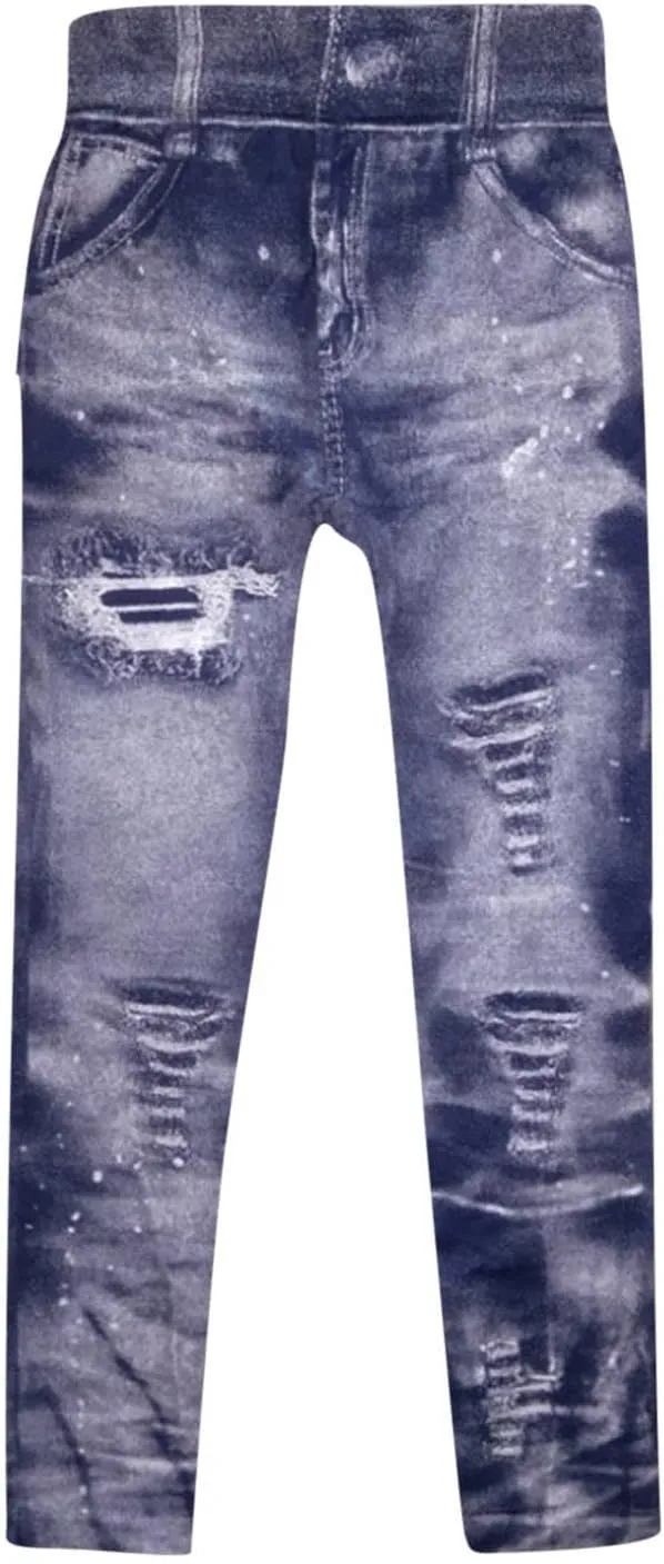 Women's Denim Print Fake Jeans Leggings High Waist Butt Lift Elastic Slim Yoga Pants Stretch Comfy Casual Trousers