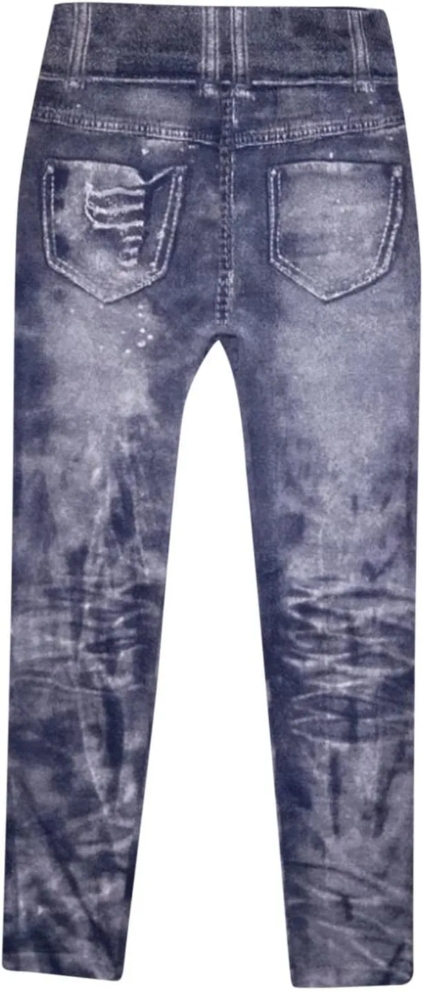 Women's Denim Print Fake Jeans Leggings High Waist Butt Lift Elastic Slim Yoga Pants Stretch Comfy Casual Trousers