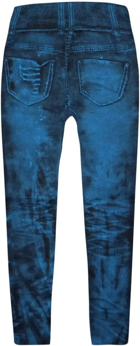 Women's Denim Print Fake Jeans Leggings High Waist Butt Lift Elastic Slim Yoga Pants Stretch Comfy Casual Trousers
