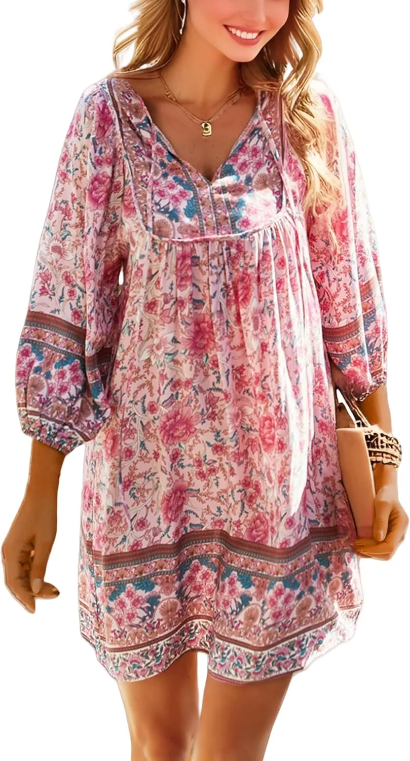 Womens Dress V Neck Long Sleeve Oversized Casual Cute Short Dresses Ladies Beach Sundresses