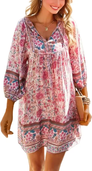 Womens Dress V Neck Long Sleeve Oversized Casual Cute Short Dresses Ladies Beach Sundresses