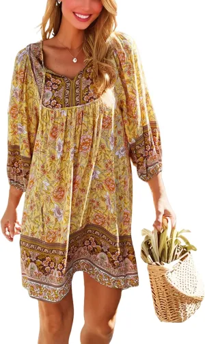 Womens Dress V Neck Long Sleeve Oversized Casual Cute Short Dresses Ladies Beach Sundresses