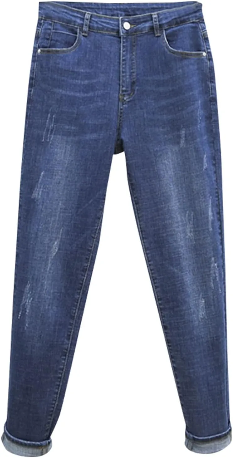 Womens Elastic Waist Ripped Distressed Jeans Pants for Curvy Boyfriend Straight Leg Bell Bottom Jeggings Plus Size