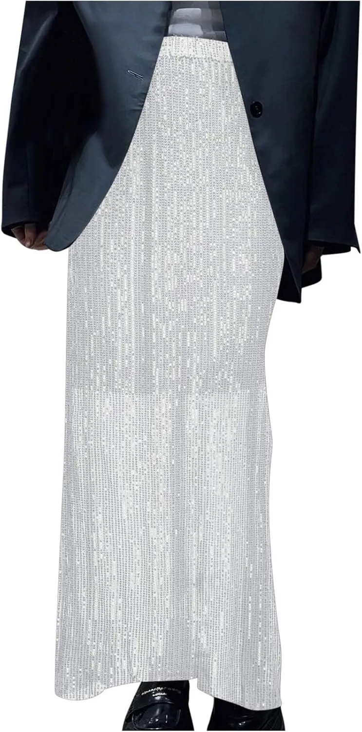 Women's Elegant Skirts Sequin Stretch High Waisted Skirt Slim-Fit Skinny Bodycon Skirts Fashion Cozy Outdoor Skirt