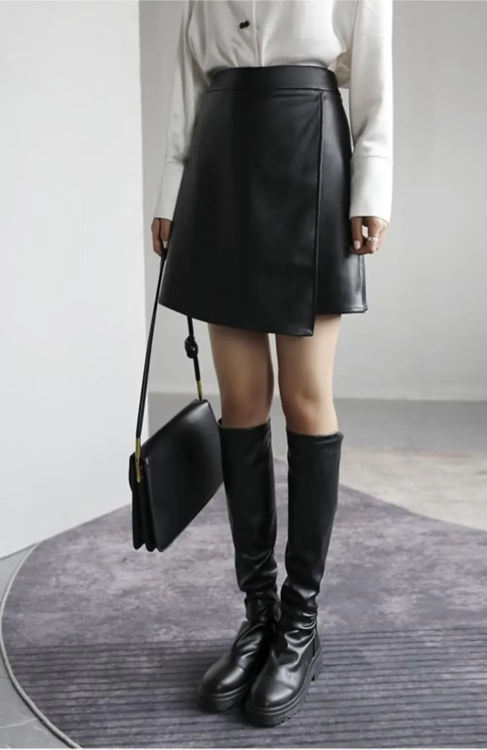Womens Fuax Leather Skirt High Waisted Short Bodycon Pencil Mini Skirts with Shorts