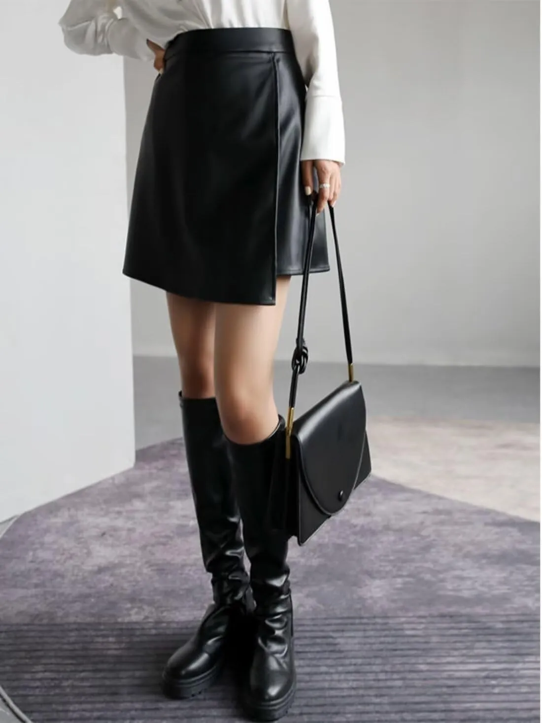 Womens Fuax Leather Skirt High Waisted Short Bodycon Pencil Mini Skirts with Shorts