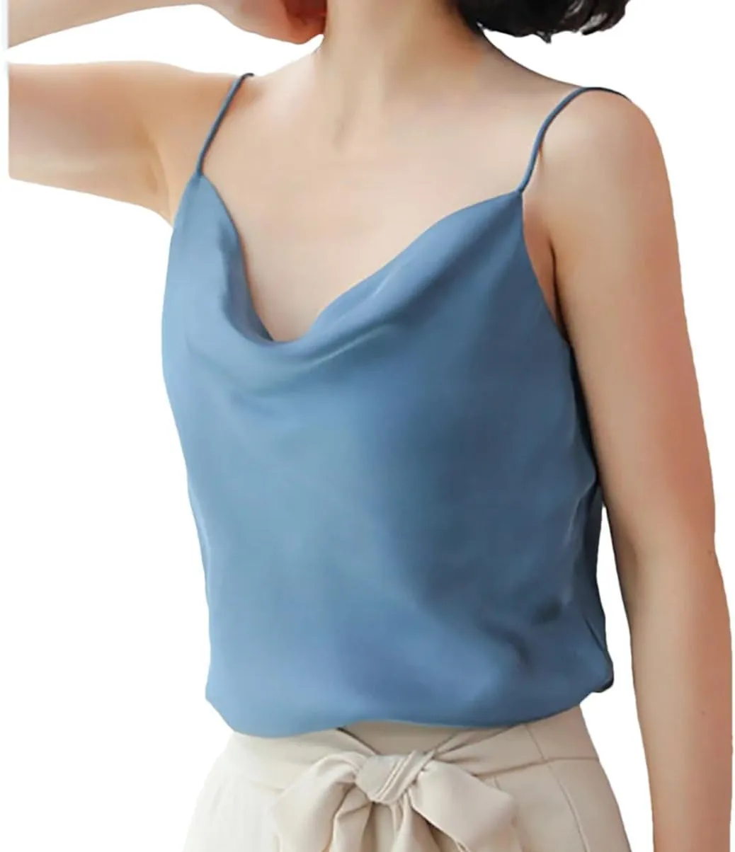 Women's Halter Neck Satin Camisole V-Neck Sleeveless Crop Top With Adjustable Straps Lightweight Summer Tank