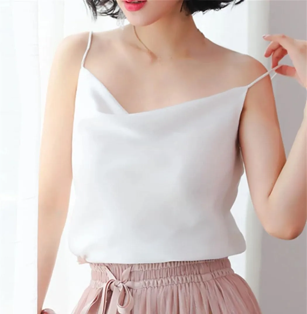 Women's Halter Neck Satin Camisole V-Neck Sleeveless Crop Top With Adjustable Straps Lightweight Summer Tank