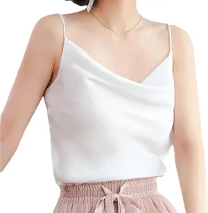 Women's Halter Neck Satin Camisole V-Neck Sleeveless Crop Top With Adjustable Straps Lightweight Summer Tank