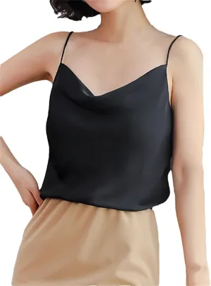 Women's Halter Neck Satin Camisole V-Neck Sleeveless Crop Top With Adjustable Straps Lightweight Summer Tank