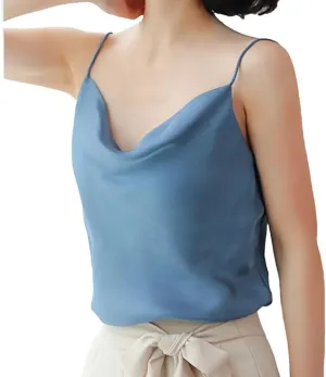 Women's Halter Neck Satin Camisole V-Neck Sleeveless Crop Top With Adjustable Straps Lightweight Summer Tank