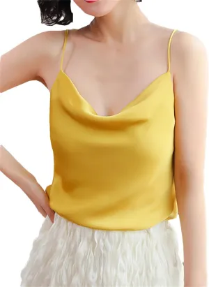 Women's Halter Neck Satin Camisole V-Neck Sleeveless Crop Top With Adjustable Straps Lightweight Summer Tank