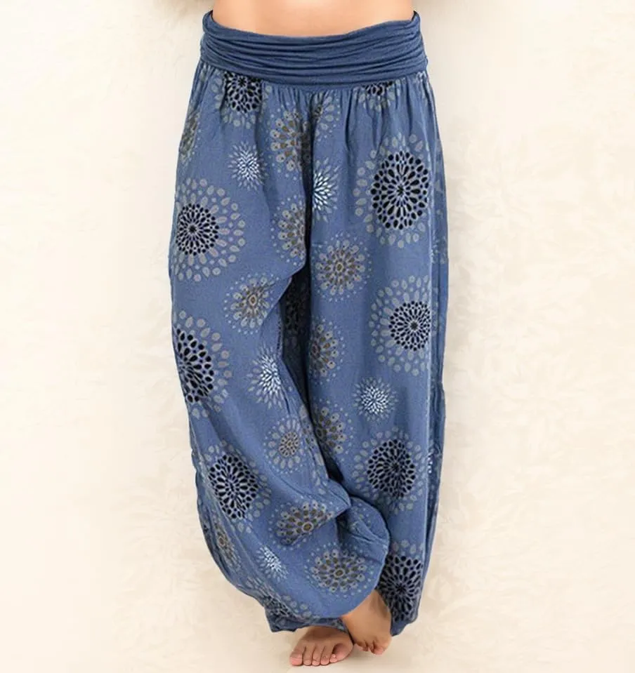 Womens Harem Pants Casual Loose Floral Print Hippie High Waist Wide Leg Long Pants Flowy Yoga Lounge Trousers