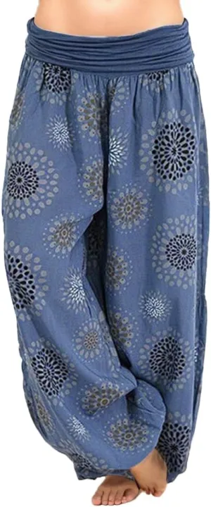Womens Harem Pants Casual Loose Floral Print Hippie High Waist Wide Leg Long Pants Flowy Yoga Lounge Trousers