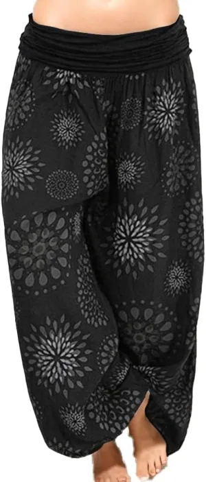 Womens Harem Pants Casual Loose Floral Print Hippie High Waist Wide Leg Long Pants Flowy Yoga Lounge Trousers