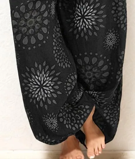 Womens Harem Pants Casual Loose Floral Print Hippie High Waist Wide Leg Long Pants Flowy Yoga Lounge Trousers