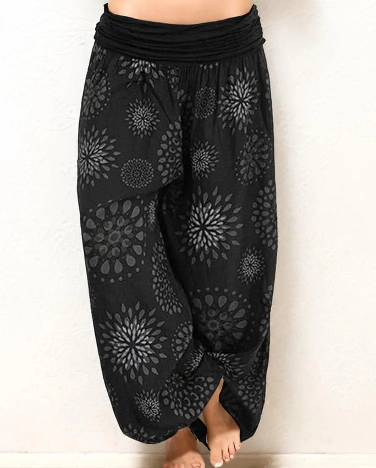 Womens Harem Pants Casual Loose Floral Print Hippie High Waist Wide Leg Long Pants Flowy Yoga Lounge Trousers