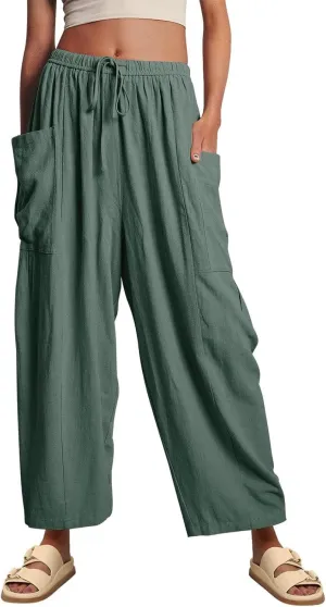 Womens Harem Pants with Pockets for Women, Lightweight Summer Palazzo Pants