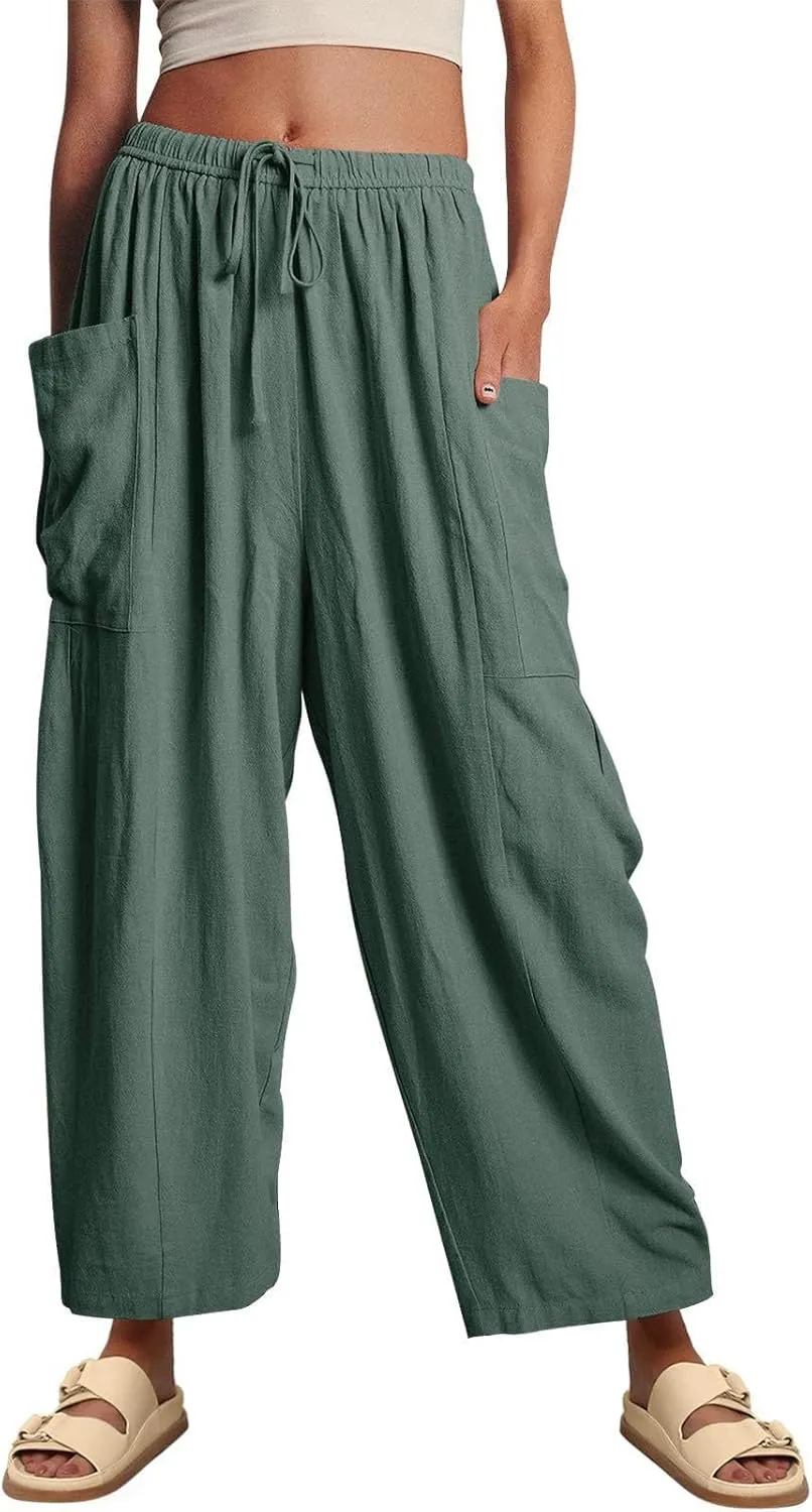 Womens Harem Pants with Pockets for Women, Lightweight Summer Palazzo Pants