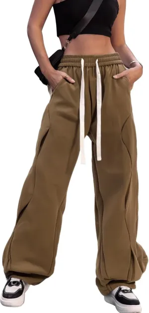 Womens Hiking Pants with Pockets Loose Fit Casual High Waisted Drawstring Wide Leg Lightweight Baggy Cargo Pants
