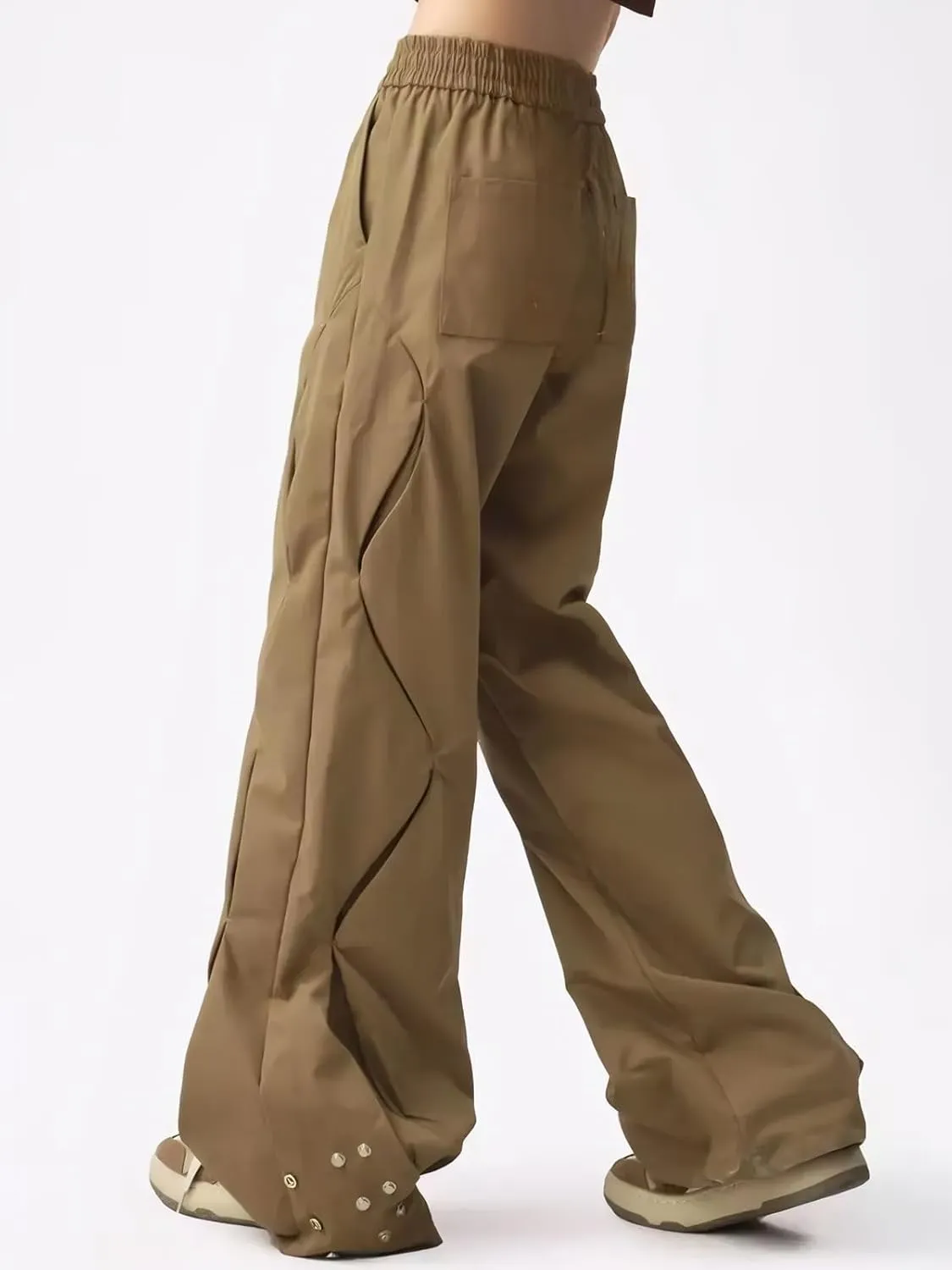 Womens Hiking Pants with Pockets Loose Fit Casual High Waisted Drawstring Wide Leg Lightweight Baggy Cargo Pants