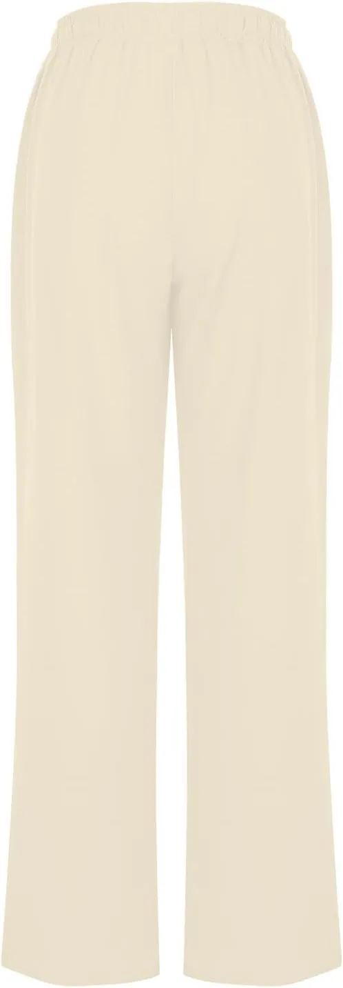 Women's Linen Palazzo Pants Summer 2025 High Waisted Drawstring Trousers Plus Size Trendy Lounge Pant with Pockets