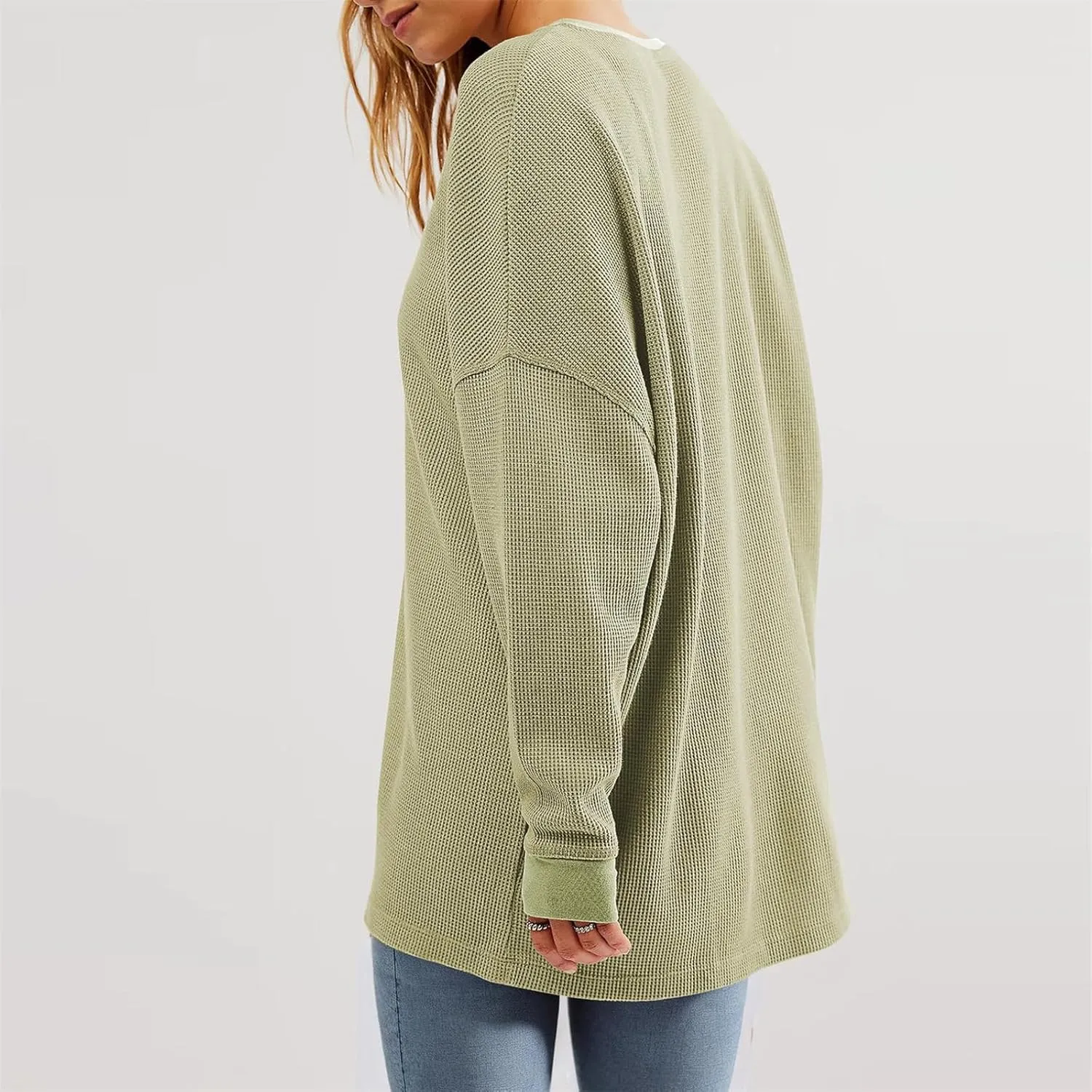 Womens Long Sleeve Crewneck Sweatshirt Trendy 2024 Casual Waffle Knit Pullover Tops Oversized Fall Sweatshirts