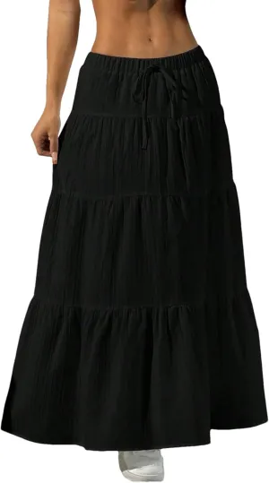 Women's Midi Skirts Casual Solid Drawstring Lace-Up Office Holiday Beach Cake Skirts