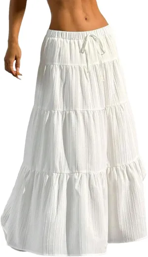 Women's Midi Skirts Casual Solid Drawstring Lace-Up Office Holiday Beach Cake Skirts