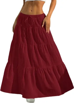 Women's Midi Skirts Casual Solid Drawstring Lace-Up Office Holiday Beach Cake Skirts