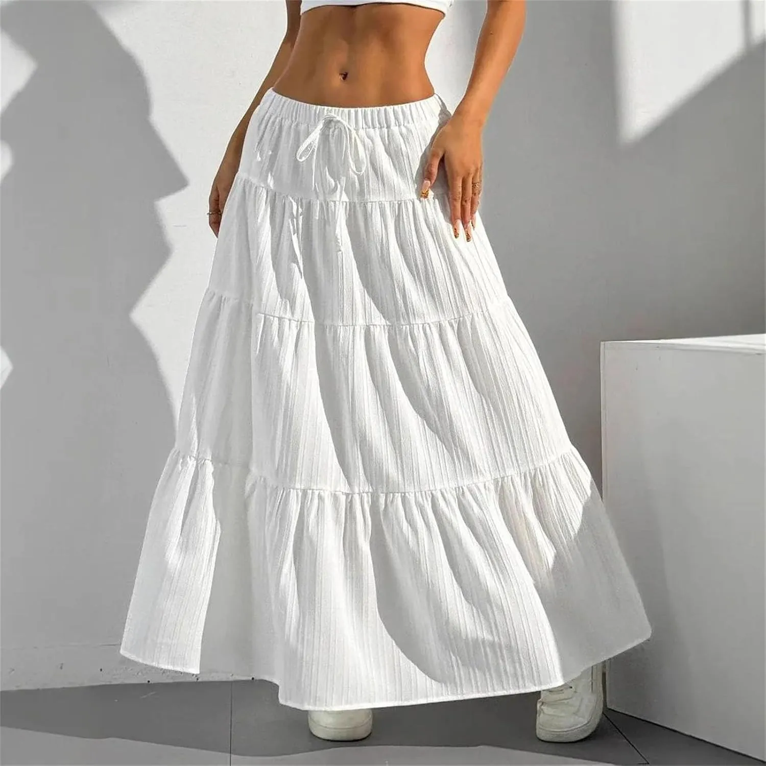 Women's Midi Skirts Casual Solid Drawstring Lace-Up Office Holiday Beach Cake Skirts