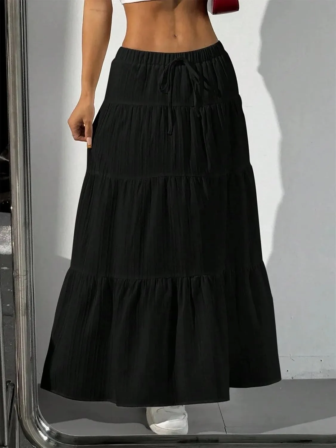 Women's Midi Skirts Casual Solid Drawstring Lace-Up Office Holiday Beach Cake Skirts