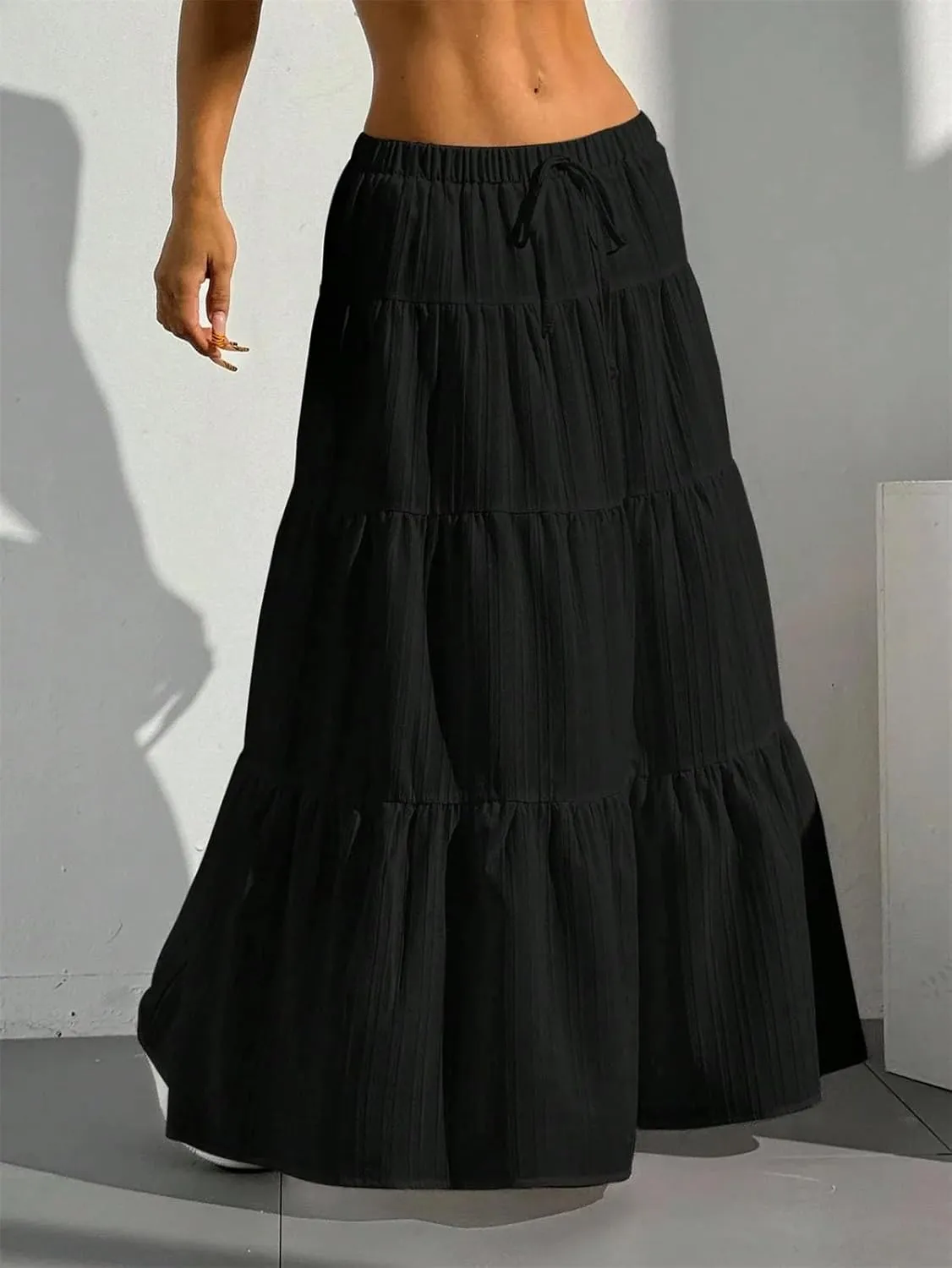 Women's Midi Skirts Casual Solid Drawstring Lace-Up Office Holiday Beach Cake Skirts